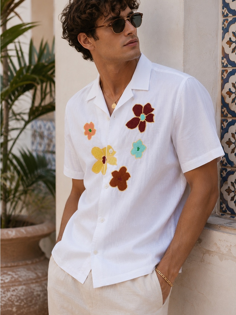 Ted Baker Walmond Floral Appliqué Short Sleeve Button Down Shirt
